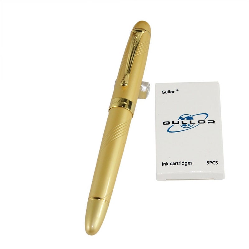 Gullor Jinhao 450 Normal nib Fountain Pen Golden with 5 color Ink Cartridges - Image 2